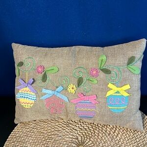 NWOT National Tree Company Decorated Eggs Decorative Pillow, Beige, Easter 15”